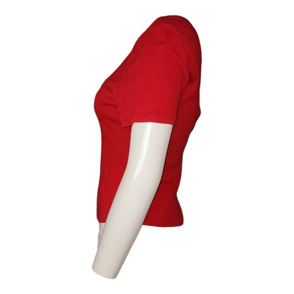 Universal Thread Top Womens Size M Medium Solid Red Ribbed Crop Short Sleeve - Picture 2 of 7